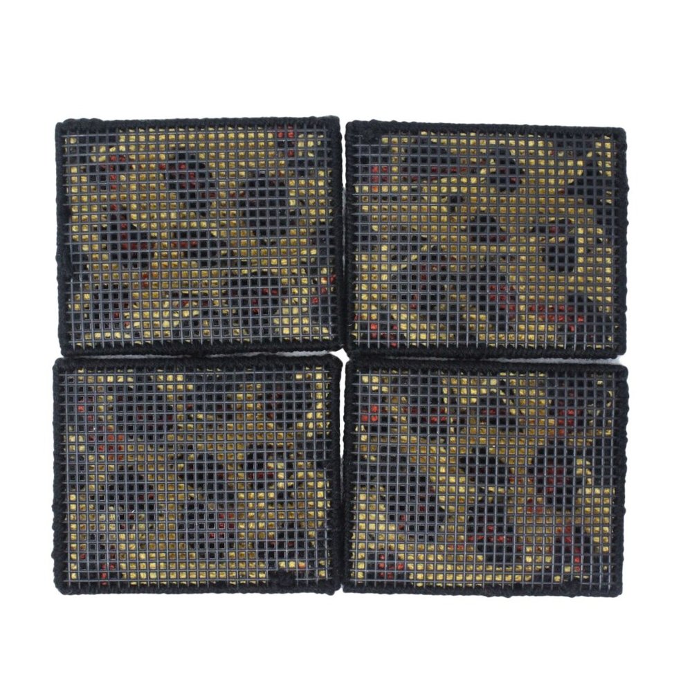 Handmade Leopard Animal Print Stitched Yarn Needlepoint Plastic Canvas Coasters - Picture 2 of 3